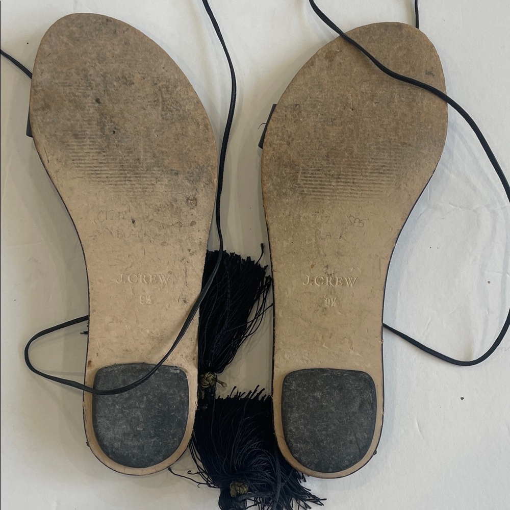 J. Crew Black Leather Tassel Wrap Sandals - Picture 6 of 8
